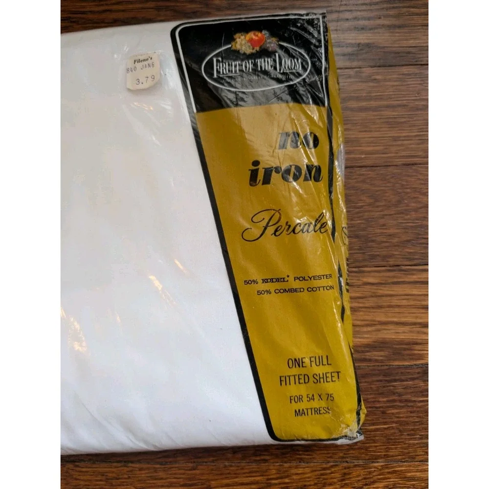 Vtg New Fruit of the‎ Loom Percale 50/50 Poly Cotton White Double Fitted Sheet